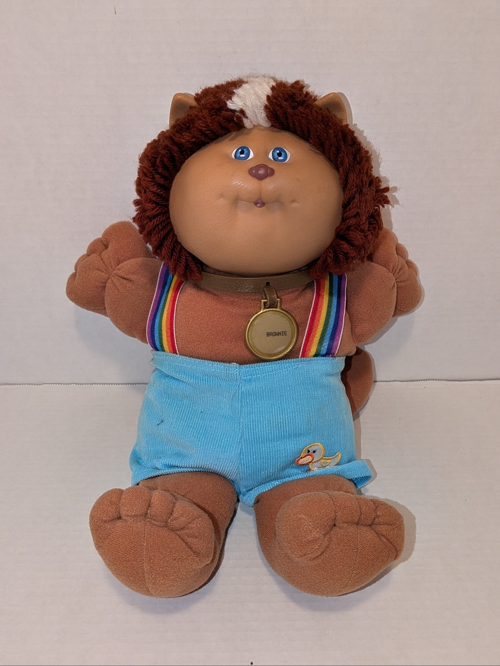 VTG 1985 Cabbage Patch Koosas Cat W/Rainbow Suspenders Outfit Stitched Duck